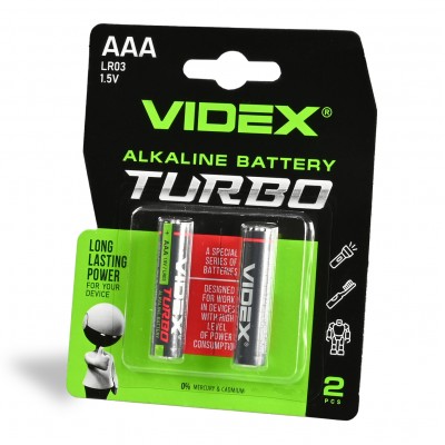 Батарейка лужна Videx LR03/AAA Turbo 2шт BLISTER