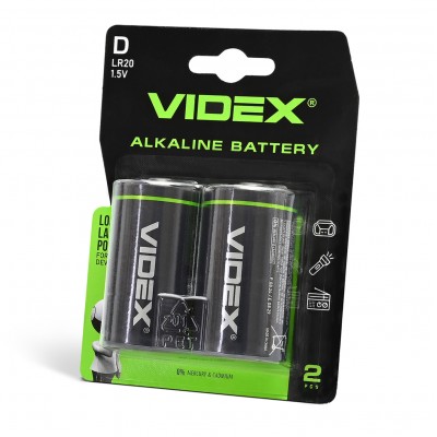 Батарейка лужна Videx LR20/D 2шт BLISTER CARD