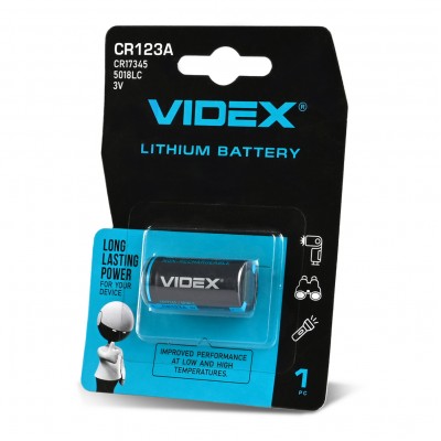 Батарейка літієва Videx CR123A 1шт BLISTER CARD