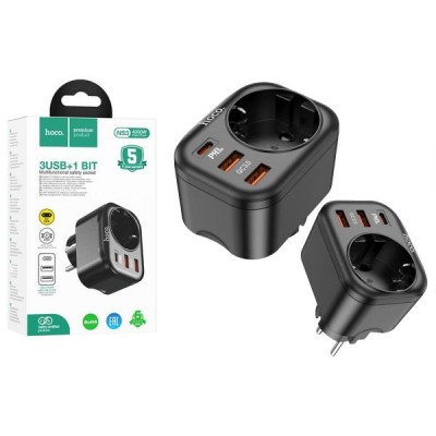 МЗП-адаптер USB HOCO NS3 (1EU+2USB/QC 3.0 + PD20W)