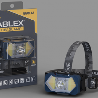 Портативний налобний ліхтар Rablex RB964 жовтий, білий, червоний, із сенсором та акумулятором